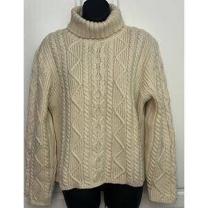 Paul James Wool Cable Knit Turtleneck Cropped Sweater in Cream Size M